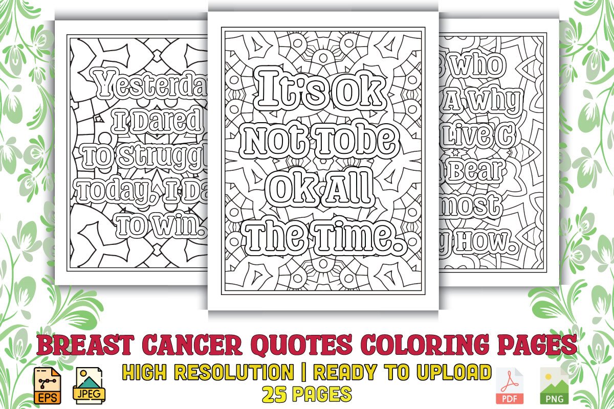 Breast cancer quotes coloring pages graphic objects creative market