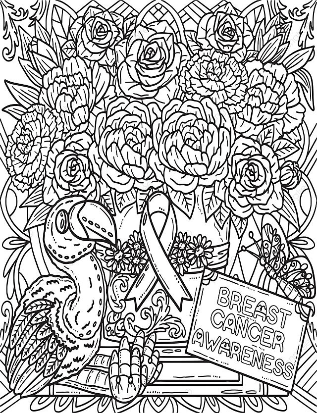 Breast cancer awareness flowers with flamingo toy hand drawn adult women vector hand drawn adult women png and vector with transparent background for free download