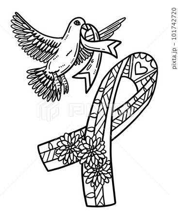 Breast cancer awareness bird holding ribbon