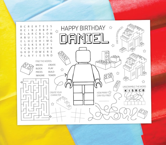 Building block coloring placemat digital toy brick party activity sheet kids coloring page editable printable file download