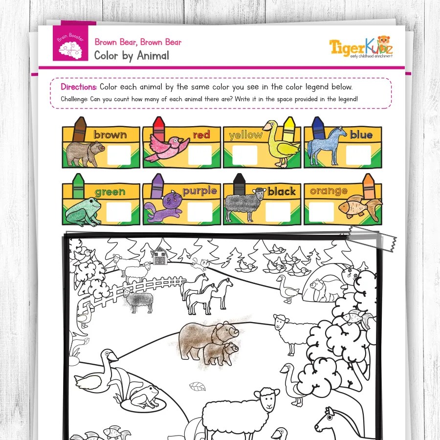 Brown bear what do you see printable color by animal