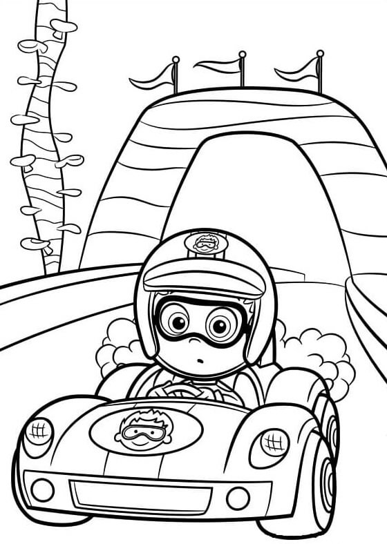 Nonny on a racing car coloring page
