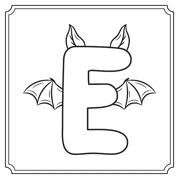 Premium vector halloween english alphabet letter e cute bat theme sketch for coloring