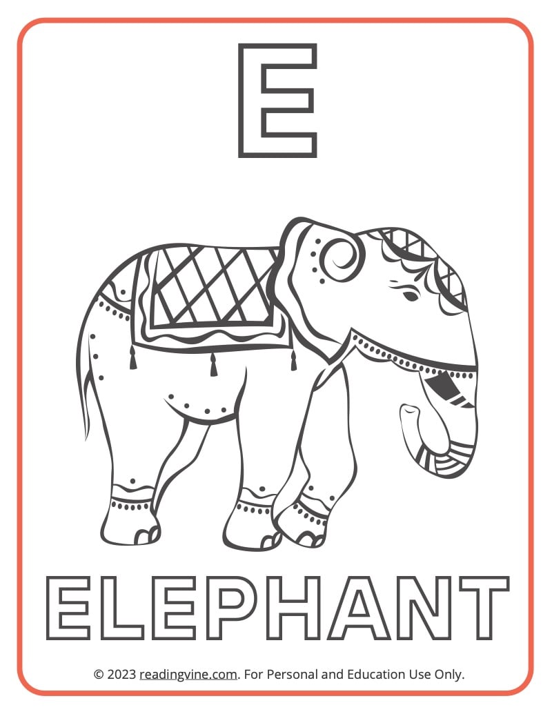 Letter e coloring pages