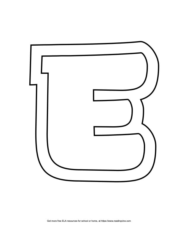 Bubble letter e fee printable styles