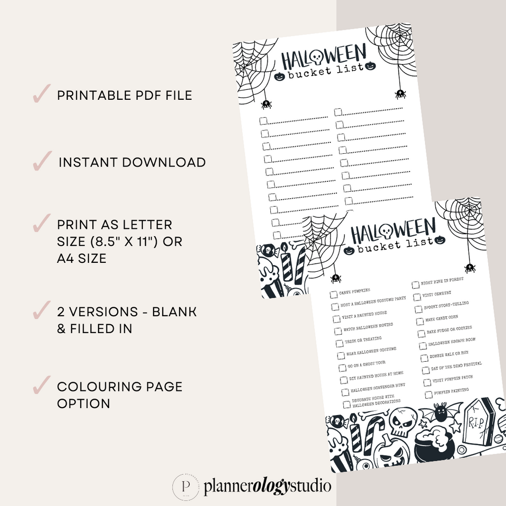 Halloween bucket list coloring page printable checklist halloween bu â