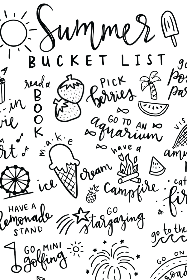Summer bucket list free printable coloring page