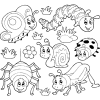 Six insects coloring pages