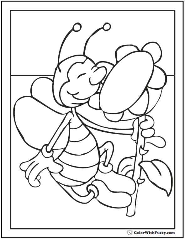 Bee coloring pages hives flowers and honey