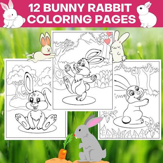 Printable bunny rabbit coloring pages bundle cute bunny