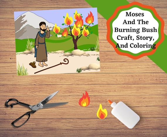 Moses and the burning bush printable set of craft and coloring pages instant download