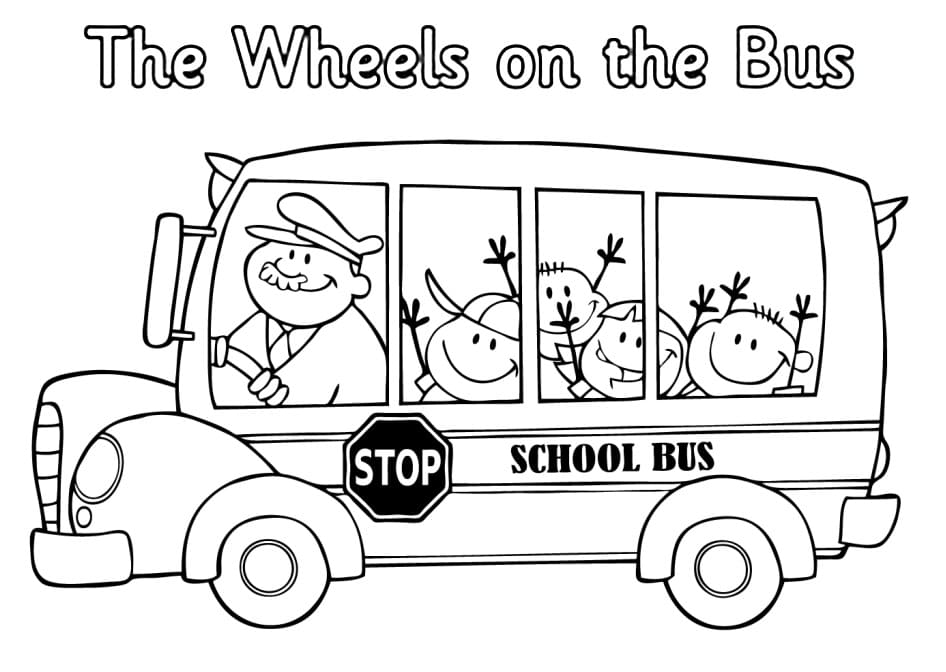 The wheel on the bus printable coloring page
