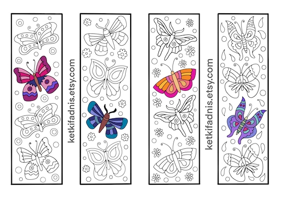 Butterfly coloring bookmarks bookmarks coloring page instant pdf download digital download diy coloring page