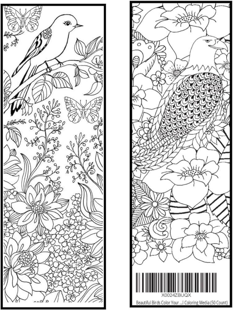 Beautiful birds butterflies flowers color your own bookmarks anti stress art therapy adult coloring uncoated finish for any coloring media front and back bulk count office products