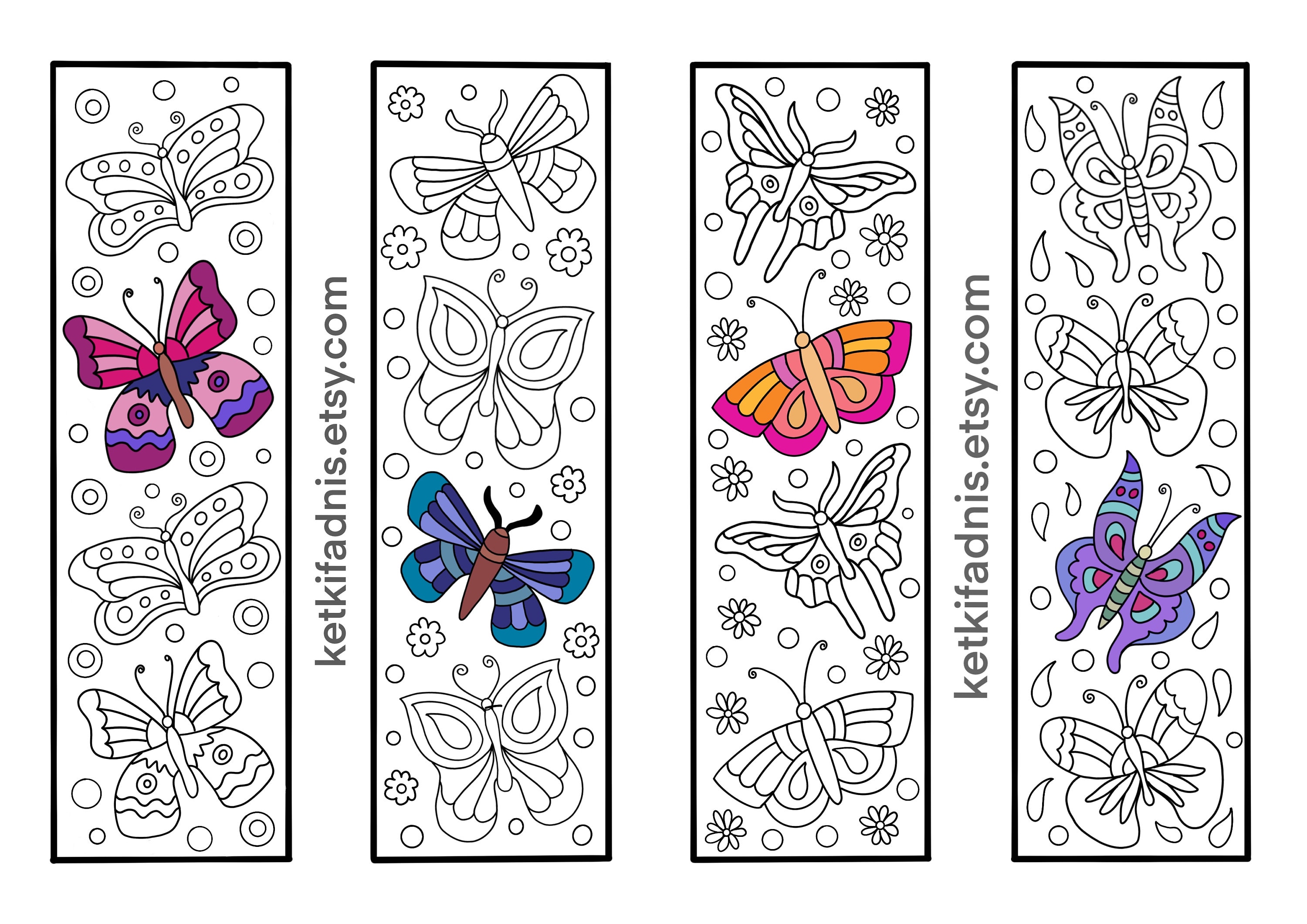 Butterfly coloring bookmarks bookmarks coloring page instant pdf download digital download diy coloring page