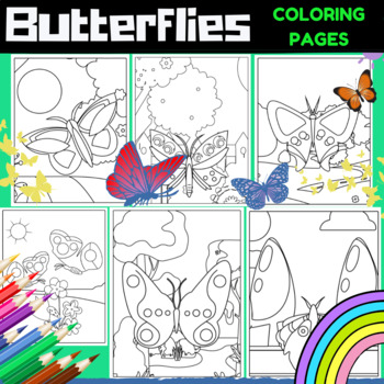 Spring theme butterfly coloring pages for kids by funnyarti tpt