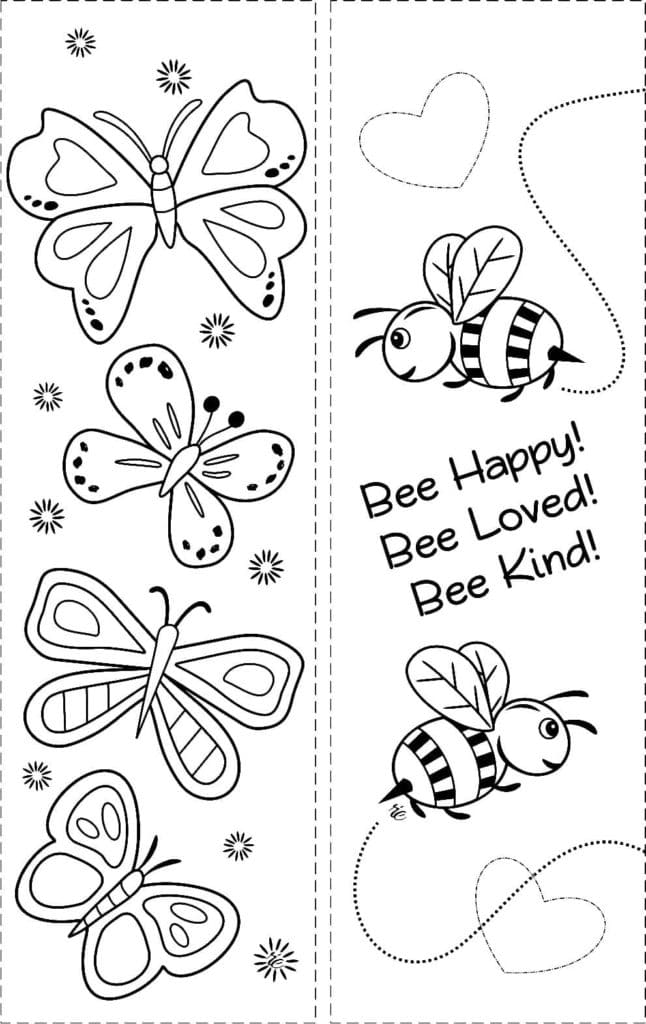 Bookmarks with butterflies and bees coloring page