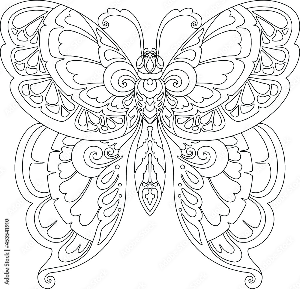 Butterfly mandala design for coloring page print vector