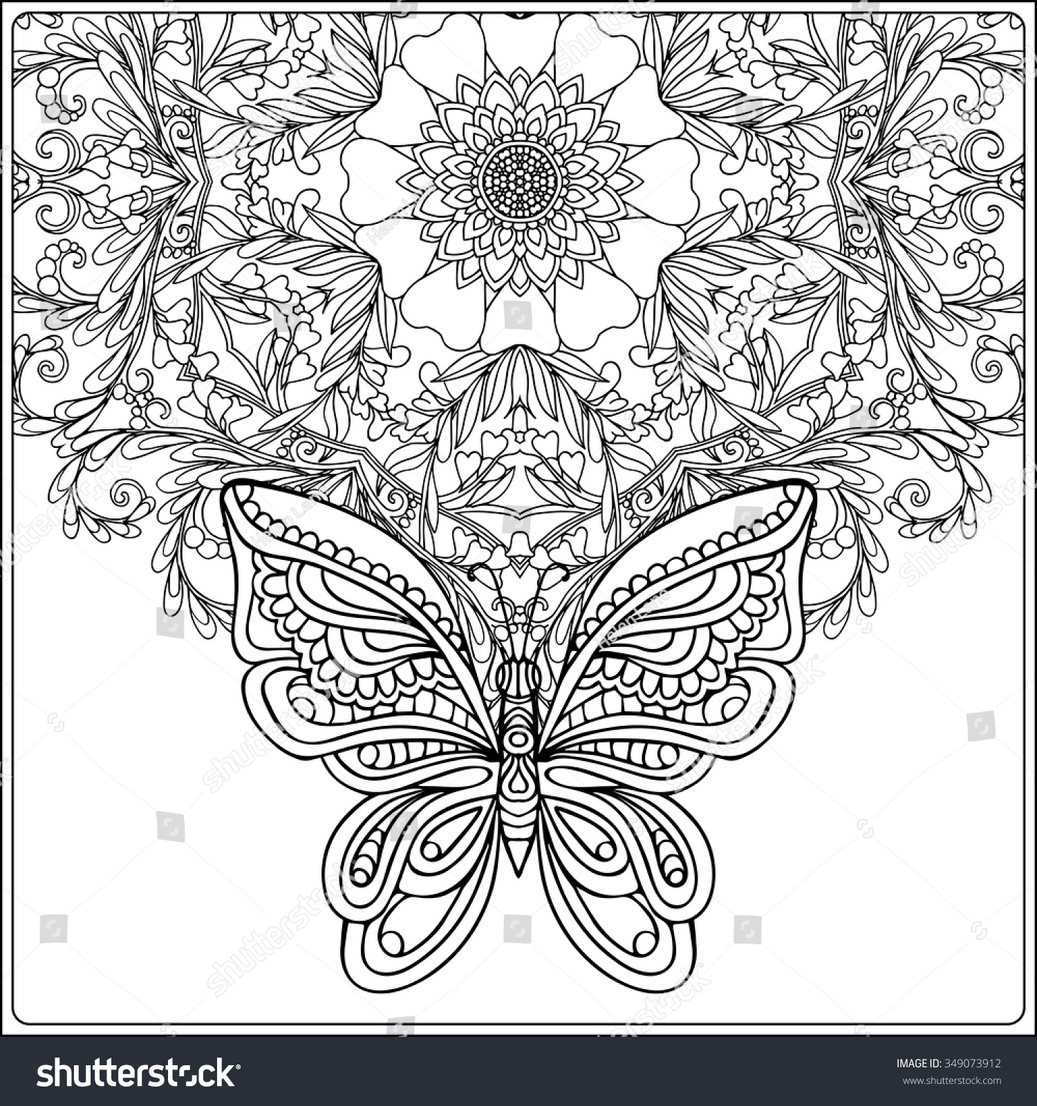 Butterfly floral mandala coloring book adult stock vector royalty free