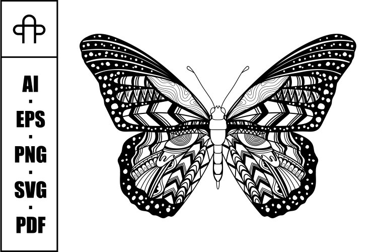 Butterfly mandala zentangle coloring page illustration