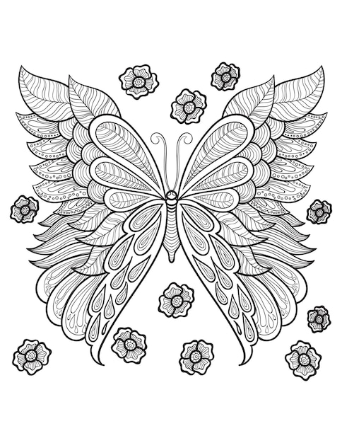 Premium vector butterfly mandala coloring pages for adults and kids coloring book