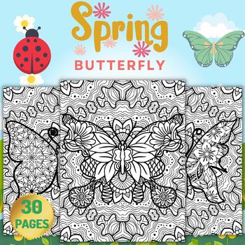 Printable spring butterfly mandala coloring pages sheets march april activities