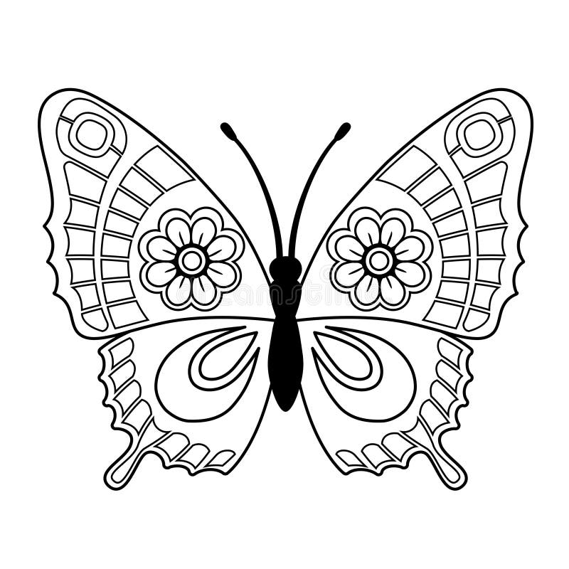 Vector coloring book page silhouette of elegant butterfly in mandala style isolated on white background stock vector