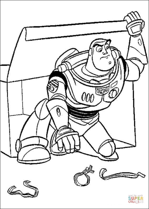 Buzz lightyear is hiding behind the box coloring page free printable coloring pages