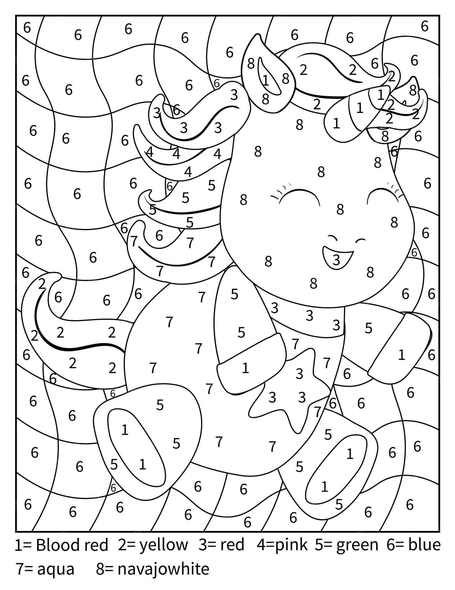Premium vector unicorn color by number coloring page