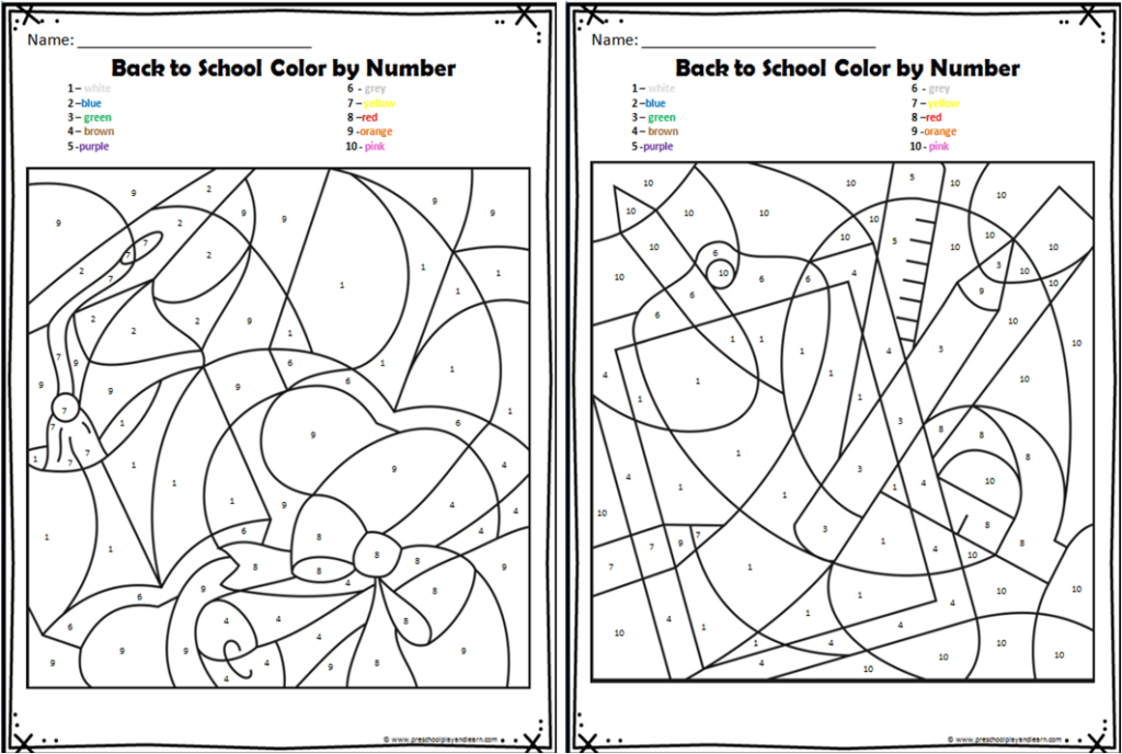 Free printable back to school color by number worksheets