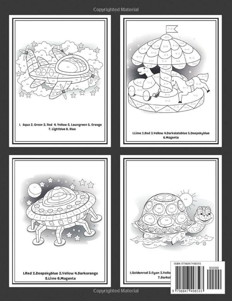 Addition subtraction color by numbers fun math activity book different pictures great for kids ages