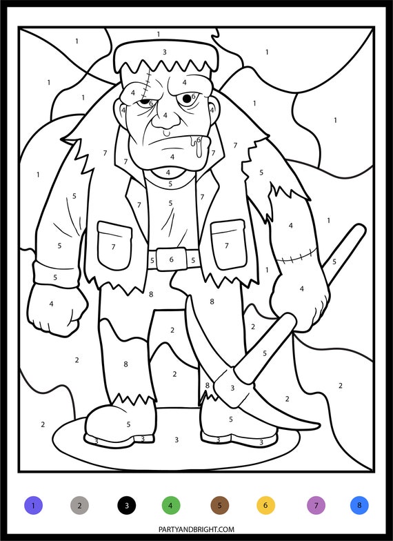 Halloween color by number printables coloring digital downloads pdf color activities for halloween