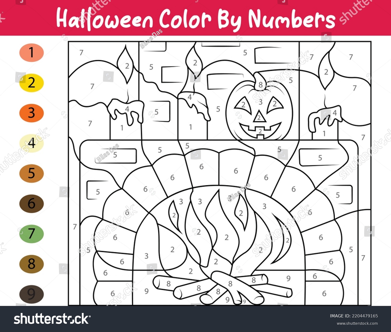 Halloween color by number activity printable stock vector royalty free