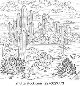 Thousand cactus colouring pages royalty