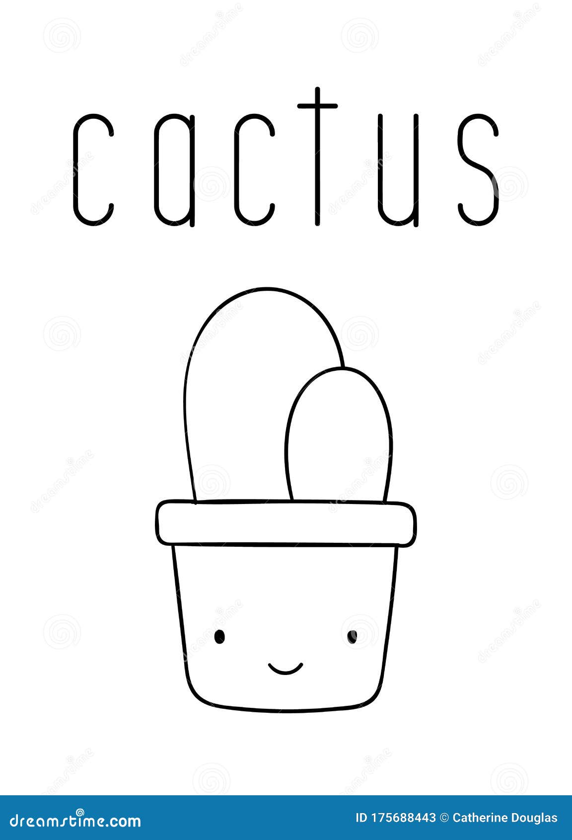 Coloring pages black and white cute hand drawn cactus doodle lettering cactus stock vector