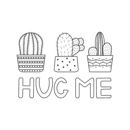 Cactuses hug me coloring page vector illustration