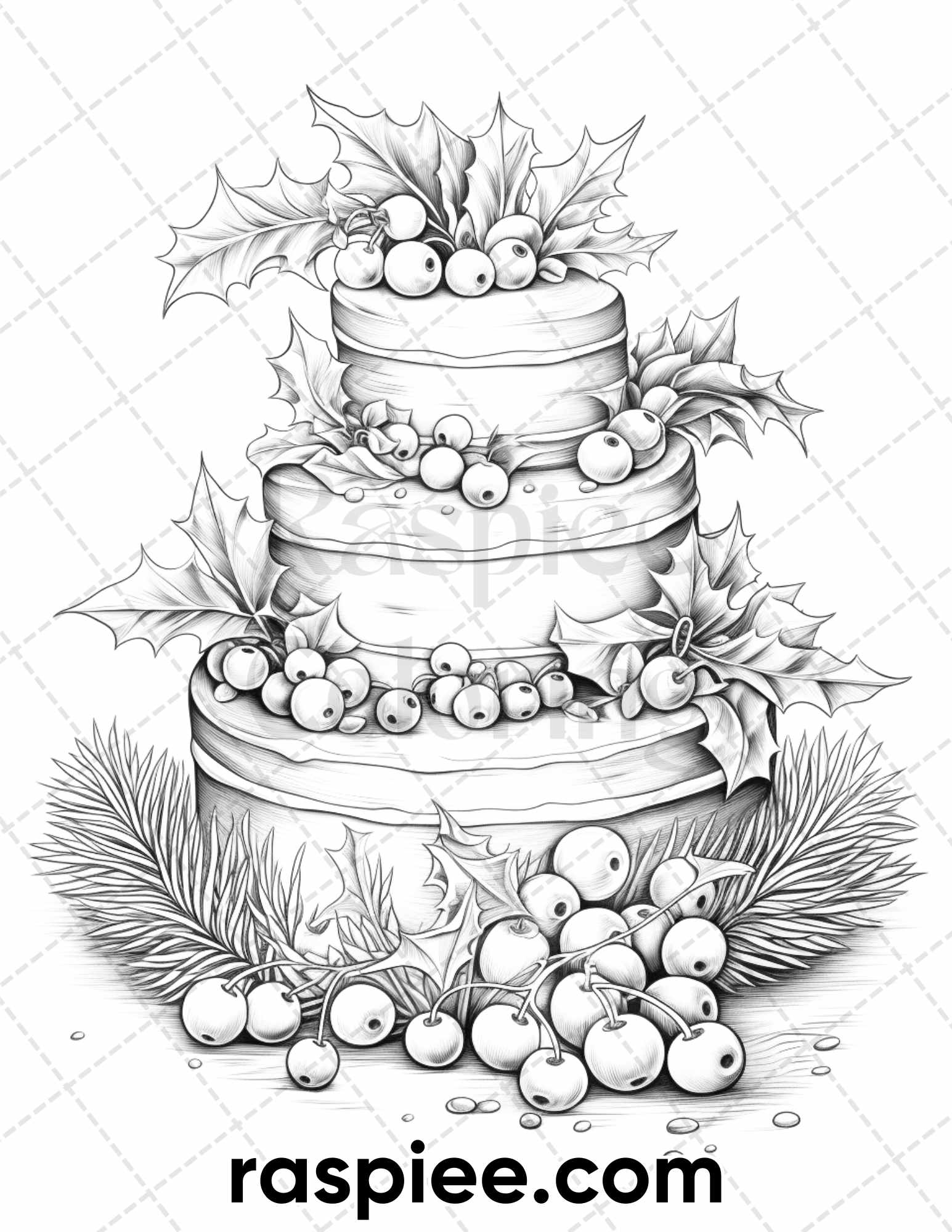 Christmas cakes grayscale coloring pages for adults printable pdf â coloring