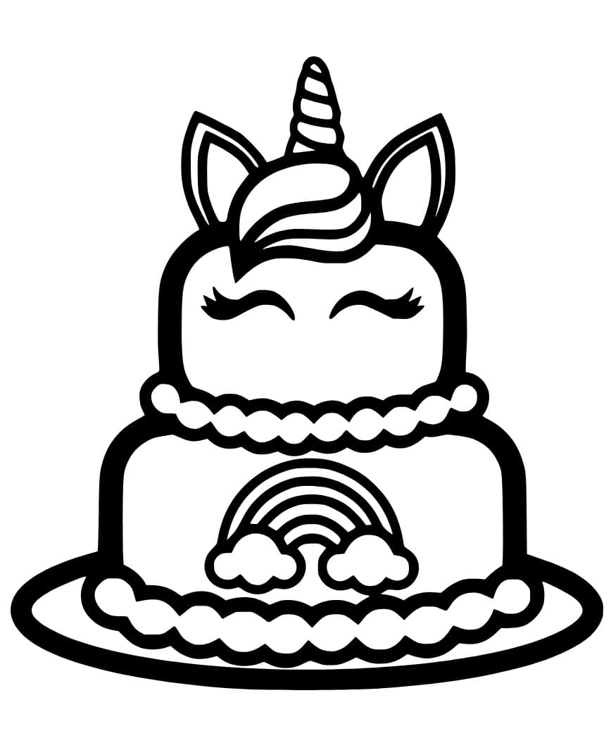 Pretty unicorn cake coloring page