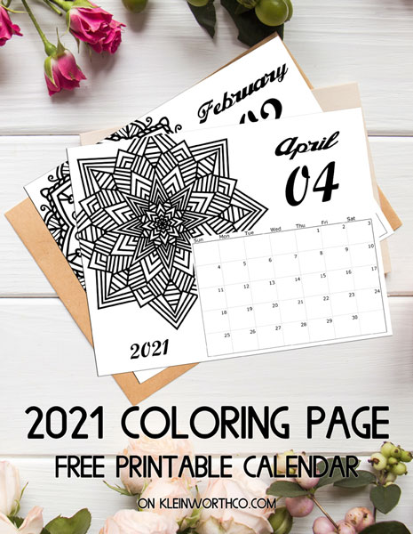 Coloring page calendar printable