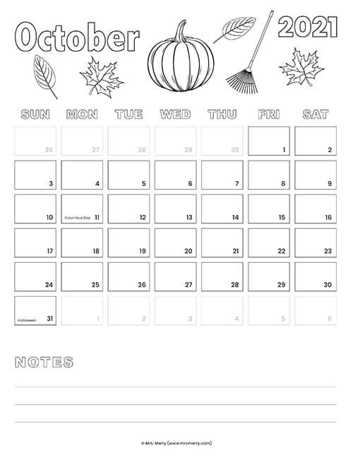 Free printable coloring calendar mrs merry