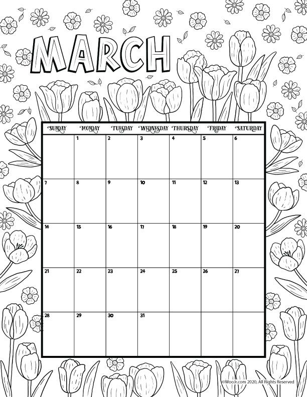 March printable calendar page woo jr kids activities childrens publishing printable calendar pages coloring calendar kids calendar