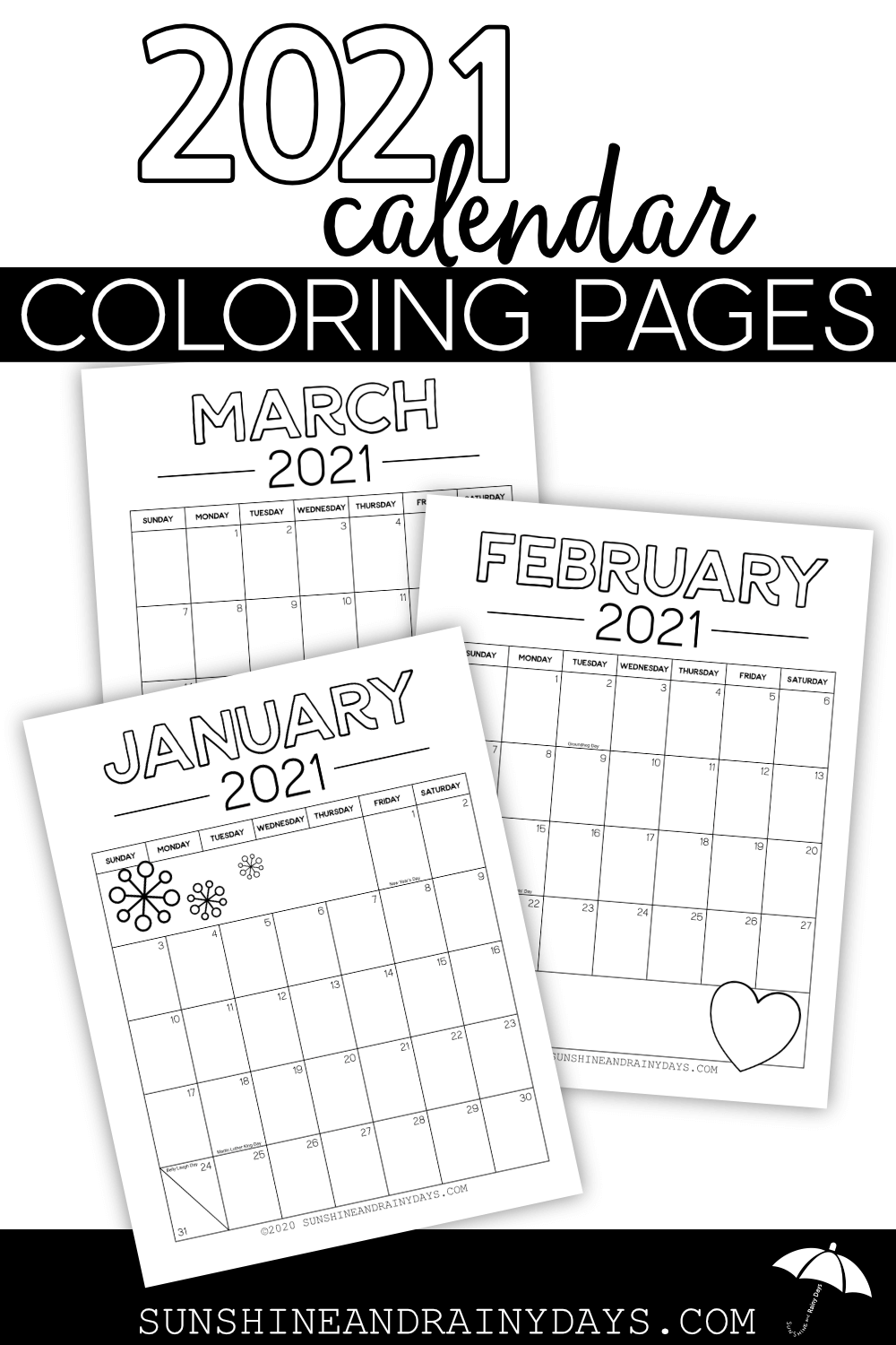 Calendar coloring pages pdf â sunshine and rainy days