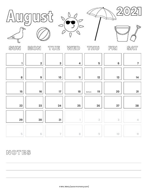 Free printable coloring calendar mrs merry