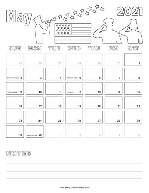 Free printable coloring calendar mrs merry