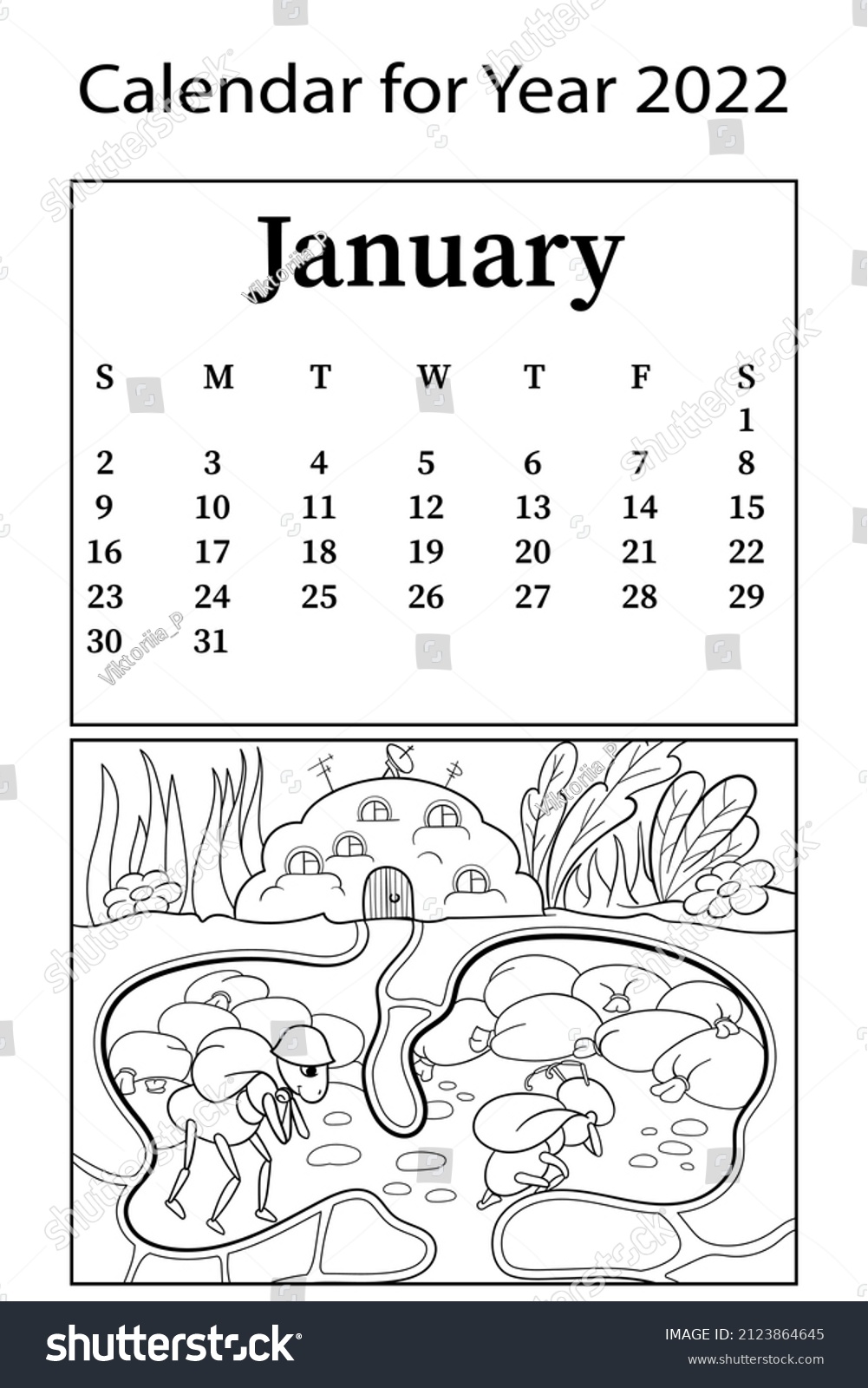 Calendar month january vector coloring stock vector royalty free