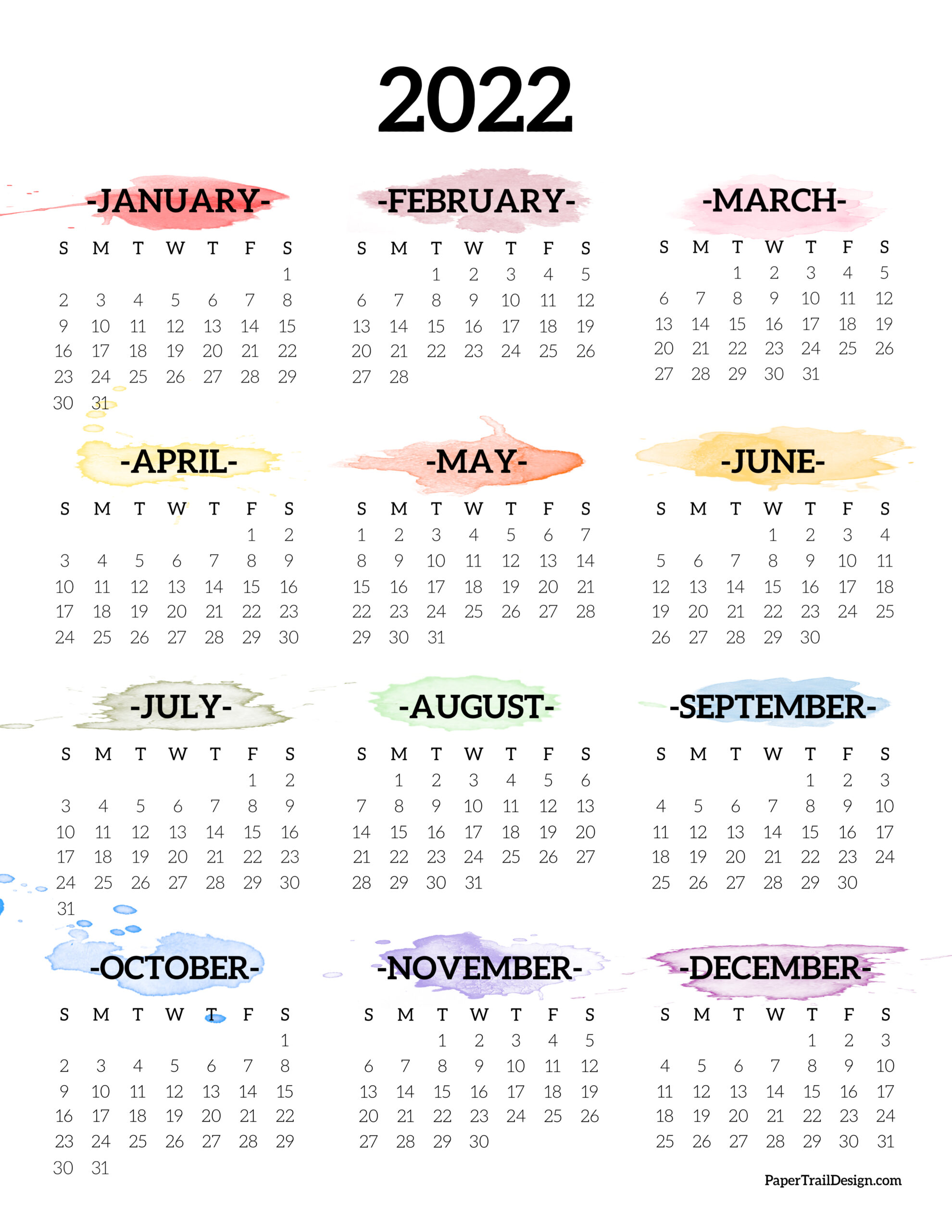 One page calendar printable