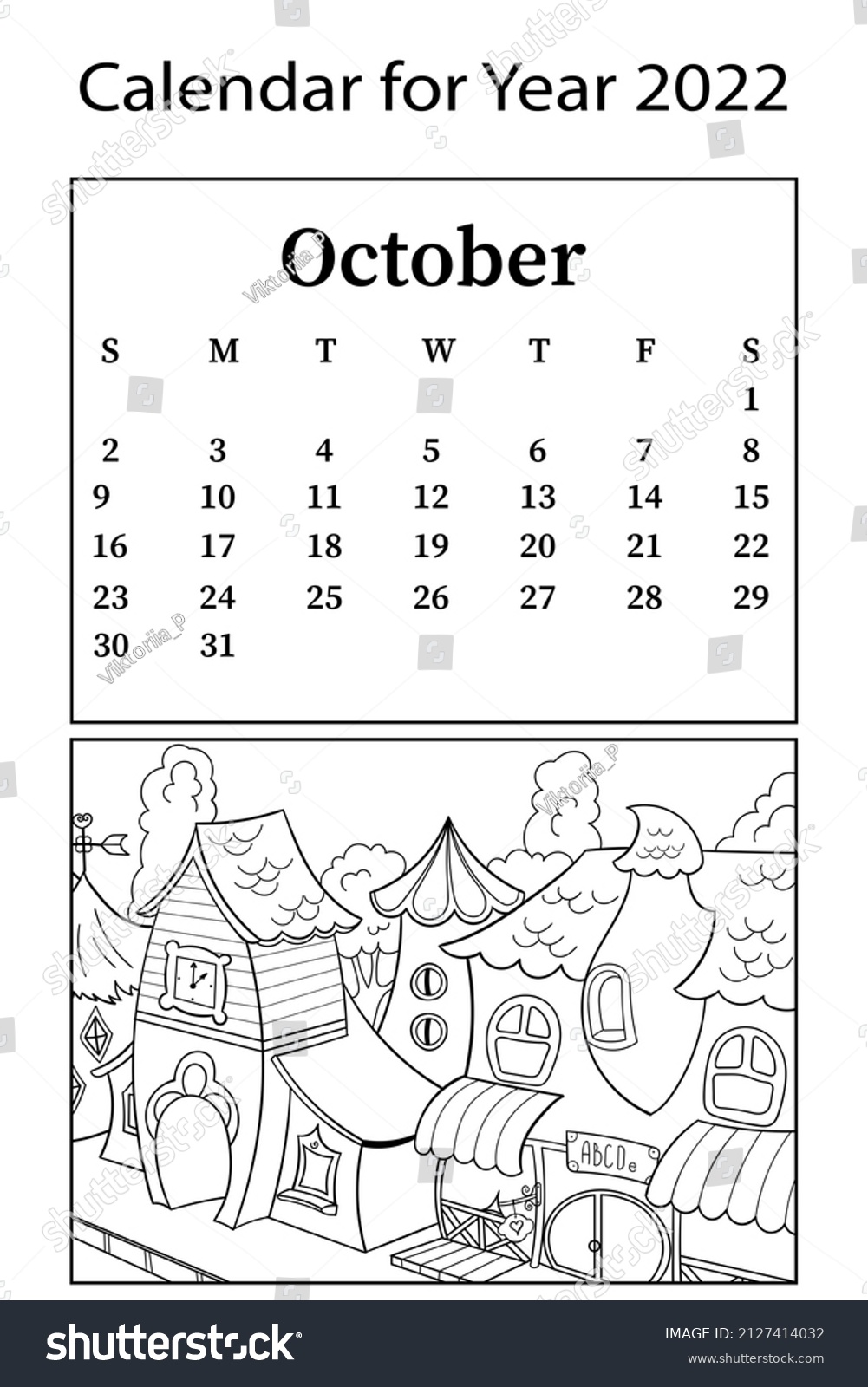 Calendar month october raster coloring stock illustration