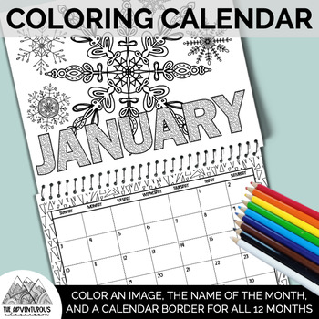 Coloring calendar â printable by the adventurous classroom tpt