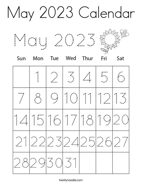 May calendar coloring page