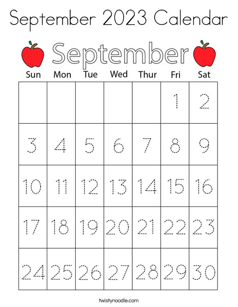 September calendar coloring page